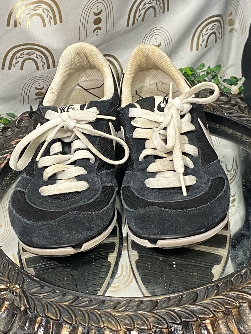 Nike Women's Black & Cream Suede Mesh Sneakers